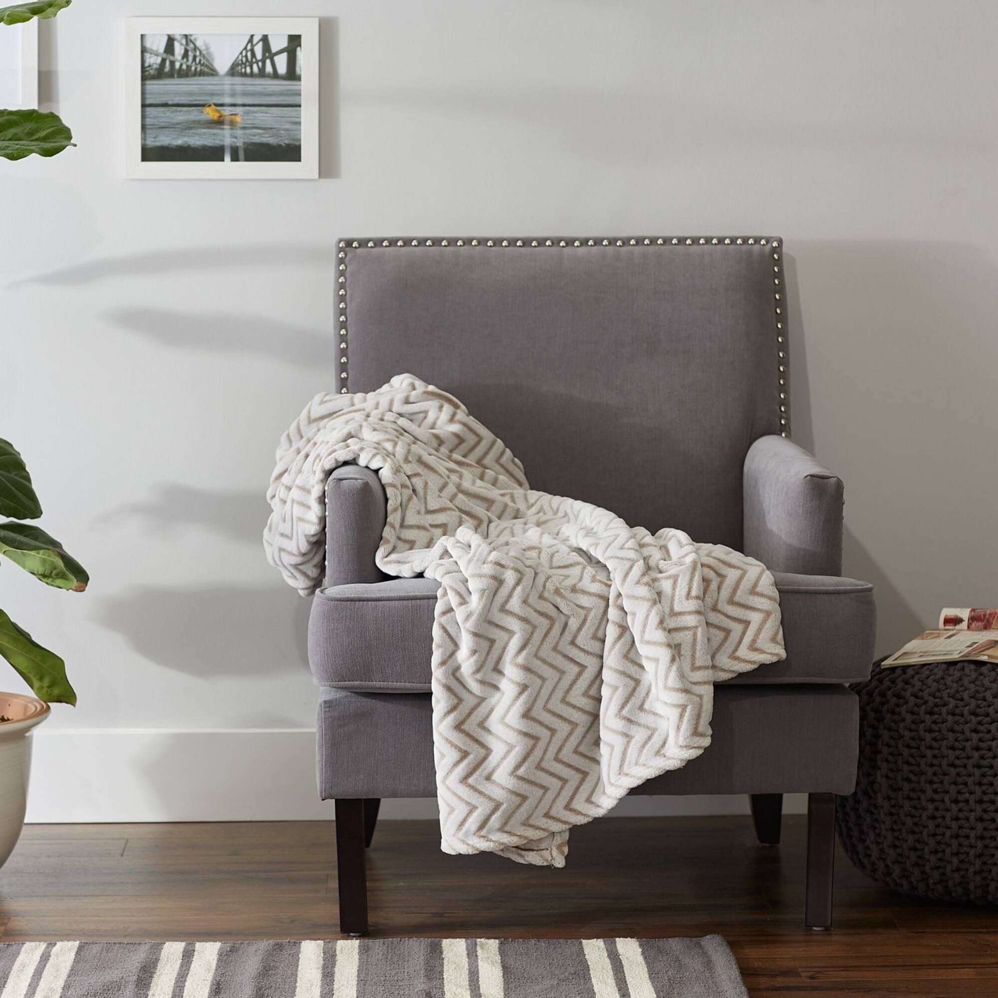 DII® Stone Chevron Plush Throw